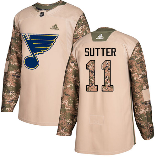 Adidas Blues #11 Brian Sutter Camo Authentic Veterans Day Stitched NHL Jersey